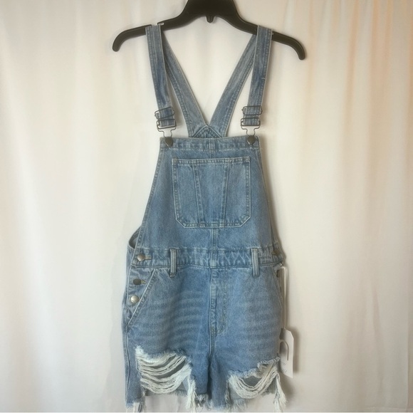 Nature Denim Veronica Overalls 100% cotton ripped Jean short overalls size:M - Picture 6 of 17